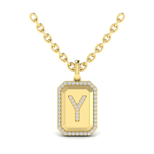 Diamond Medallion Alphabet Pendant Link Necklace, Y