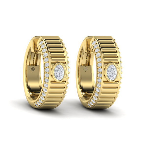 Bezel-Set Oval Diamond Huggie Earrings