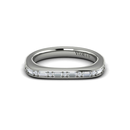 Single Diamond Baguette and Round Channel Set Ring