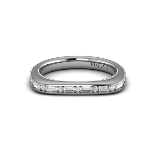 Single Diamond Baguette and Round Channel Set Ring