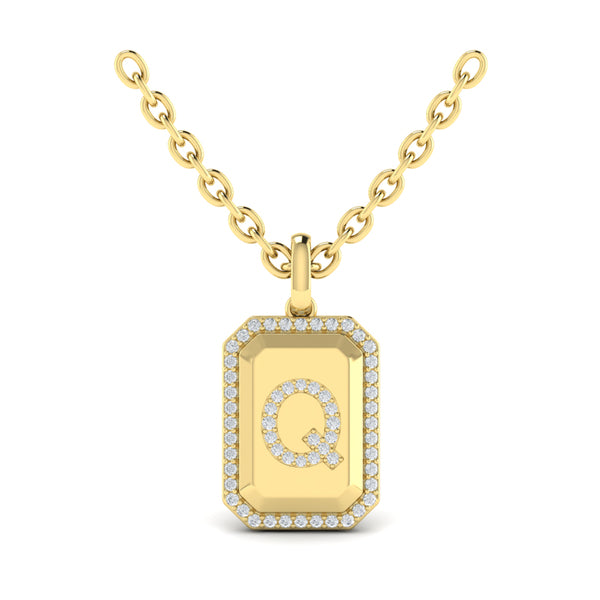 Diamond Medallion Alphabet Pendant Link Necklace, Q