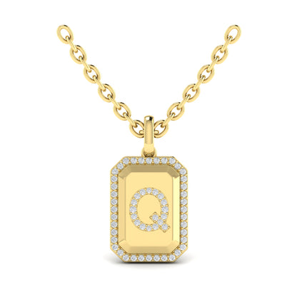Diamond Medallion Alphabet Pendant Link Necklace, Q