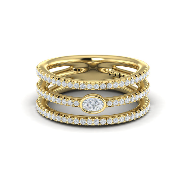 Diamond Open Three Row and Oval Centerstone  Ring