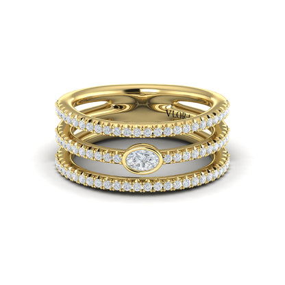 Diamond Open Three Row and Oval Centerstone  Ring