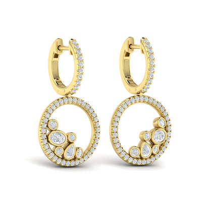 Pavé Halo and Bezel Set Diamond Circle Earrings