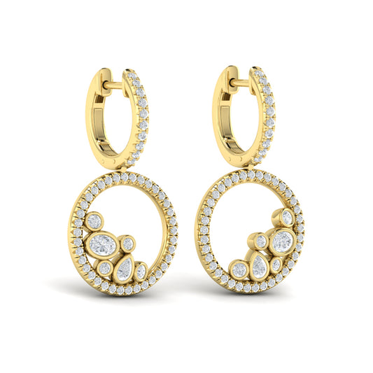 Pavé Halo and Bezel Set Diamond Circle Earrings