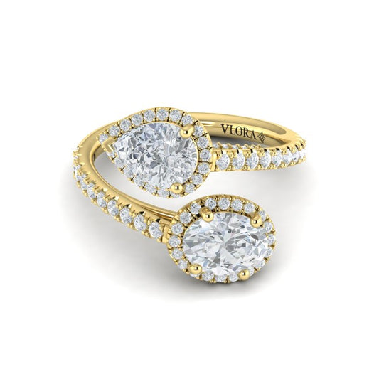 Oval and Pear Halo Toi et Moi Engagement Ring