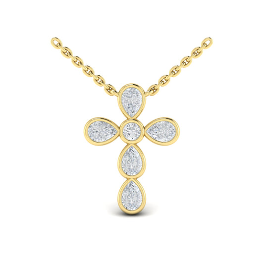 Pear Shape Bezel Set Diamond Cross Pendant