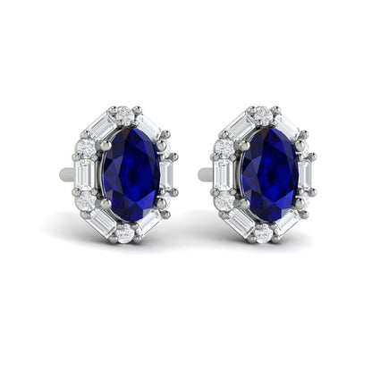 Oval Sapphire and Diamond Baguette Earrings
