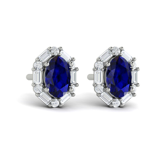 Oval Sapphire and Diamond Baguette Earrings