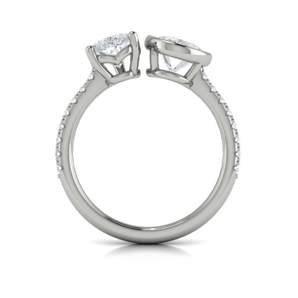 Two Stone, Bezel Engagement Ring in Platinum by Vlora Bridal