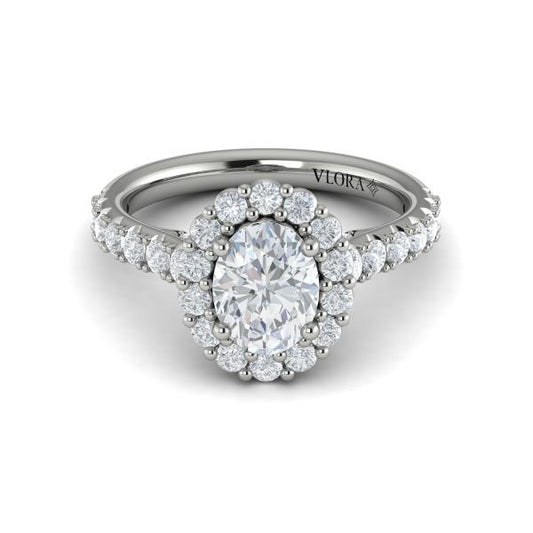 Oval Halo Engagement Ring in Platinum by Vlora Bridal