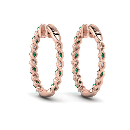 Inside Out Diamond and Emerald  Hoop Earrings