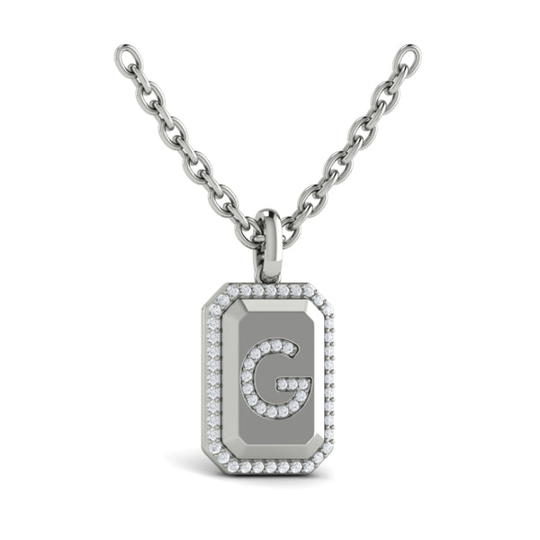 Diamond Medallion Alphabet Pendant Link Necklace, G