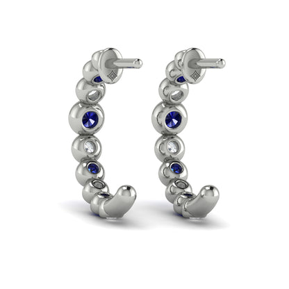 Round Bezel Set Diamond and Sapphire Circle Hoop Earring