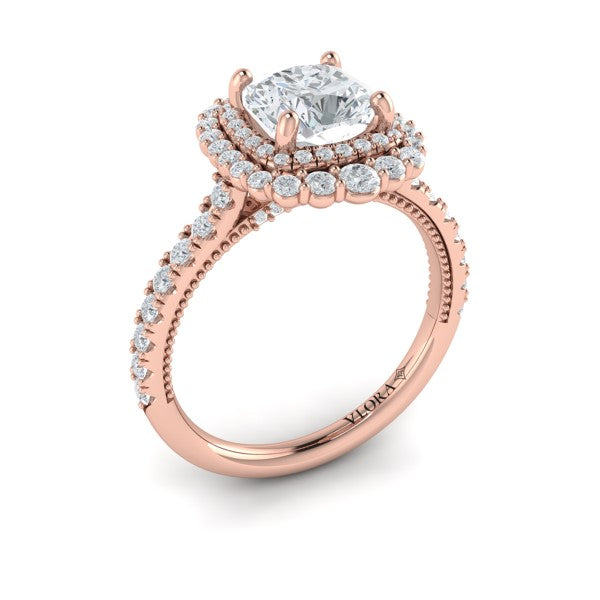 Cathedral Arch Double Halo Cushion Engagement Ring