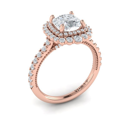 Cathedral Arch Double Halo Cushion Engagement Ring