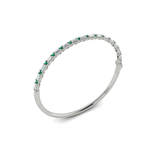 Diamond Baguette and Emerald Hinged Bangle