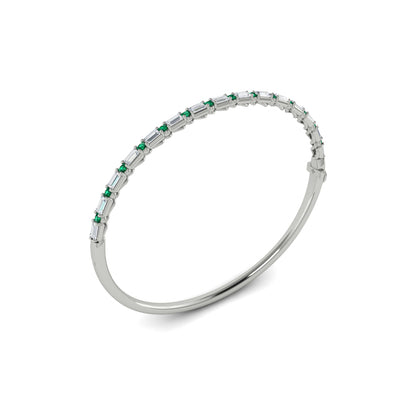 Diamond Baguette and Emerald Hinged Bangle