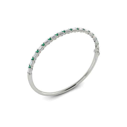 Diamond Baguette and Emerald Hinged Bangle
