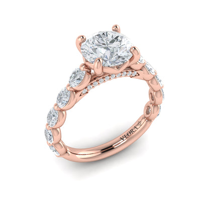 Oval Bezel Diamond Accent Round Engagement Ring