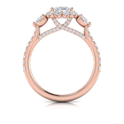 Blossom Halo Oval Engagement Ring with Pear Side Diamonds