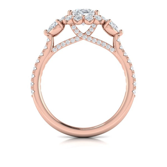 Blossom Halo Oval Engagement Ring with Pear Side Diamonds