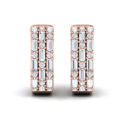 Baguette and Round Diamond Huggie Earrings