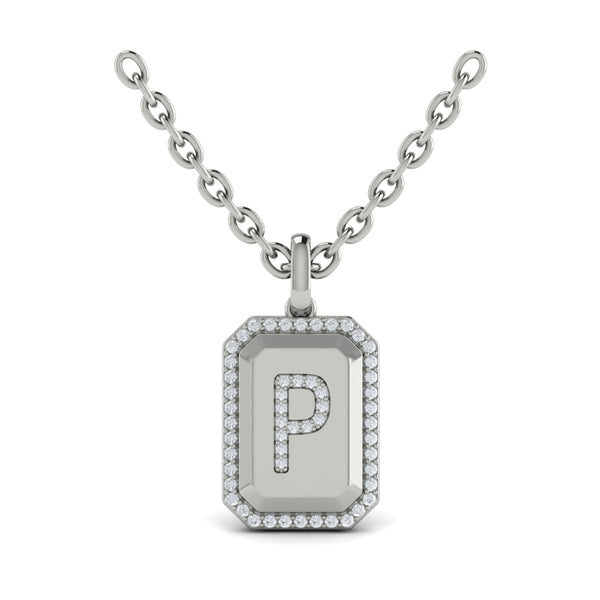Diamond Medallion Alphabet Pendant Link Necklace, P