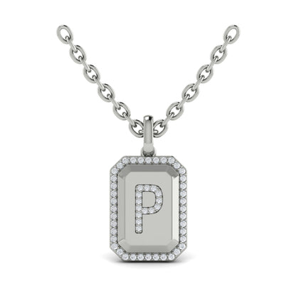 Diamond Medallion Alphabet Pendant Link Necklace, P