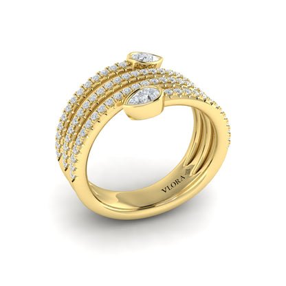 Diamond Three Row Diamond Pear Wrap Ring