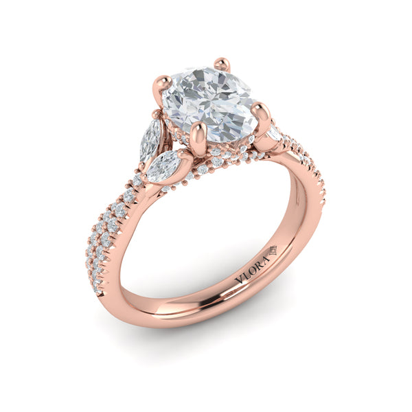 Enchanted Vine Oval Hidden Halo Engagement Ring