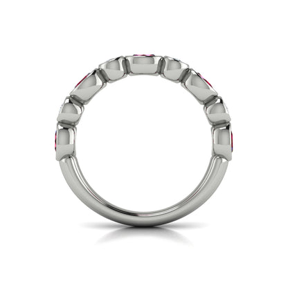 Oval and Round Bezel Set Diamond and Ruby Ring
