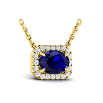 Diamond Cushion Halo and Oval Sapphire Necklace
