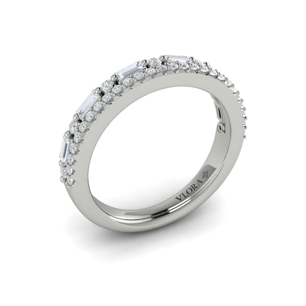 Diamond and Diamond Baguette Two Row Ring