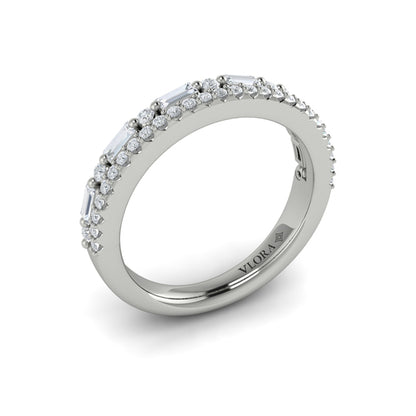 Diamond and Diamond Baguette Two Row Ring