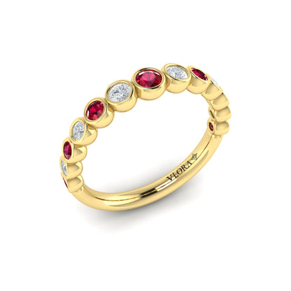 Round Bezel Set Diamond and Ruby Ring