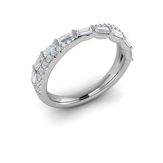 Crossed Baguette and Round Stackable Band