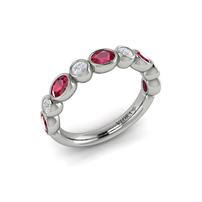 Oval and Round Bezel Set Diamond and Ruby Ring