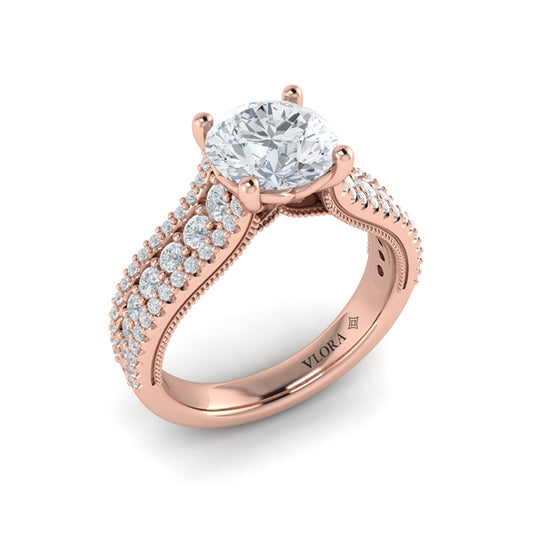 Bold Cathedral Round Diamond Engagement Ring
