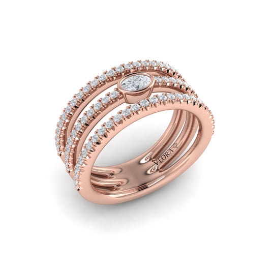 Diamond Open Three Row and Oval Centerstone Ring