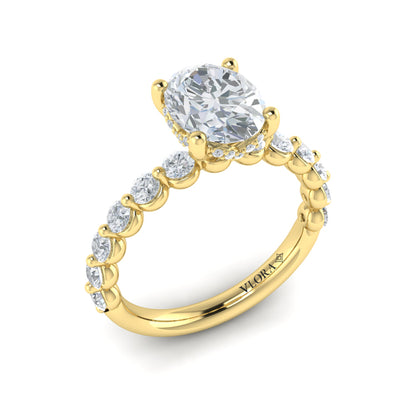 Classic Oval Engagement Ring with Floating Diamond Band