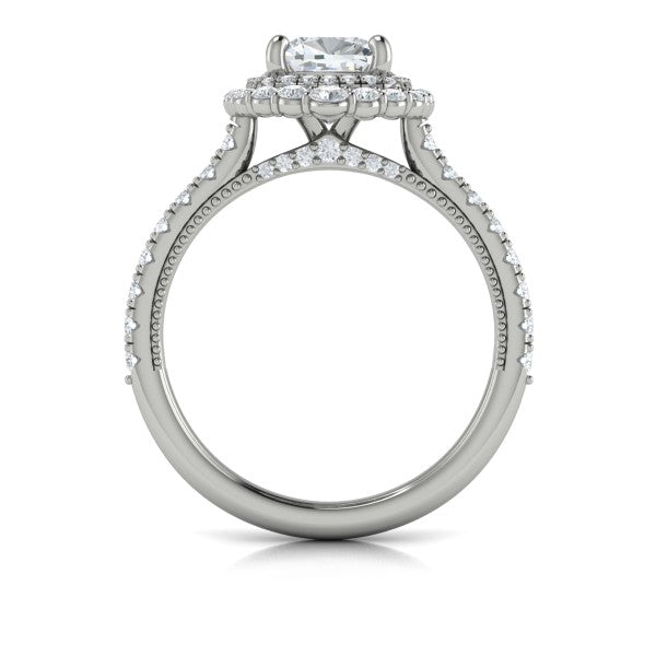 Cathedral Arch Double Halo Cushion Engagement Ring
