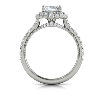 Cathedral Arch Double Halo Cushion Engagement Ring
