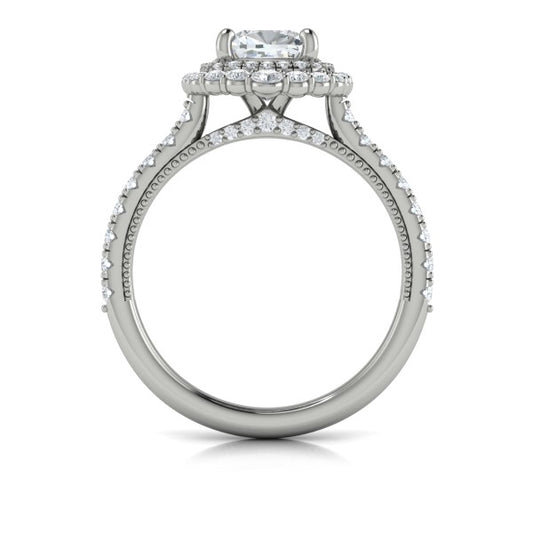 Cathedral Arch Double Halo Cushion Engagement Ring
