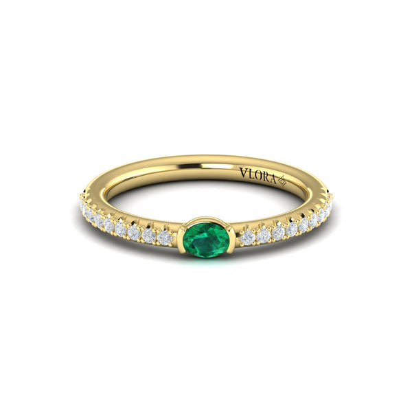 Diamond and Oval Emerald Centerstone Ring