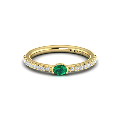 Diamond and Oval Emerald Centerstone Ring