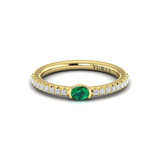 Diamond and Oval Emerald Centerstone Ring