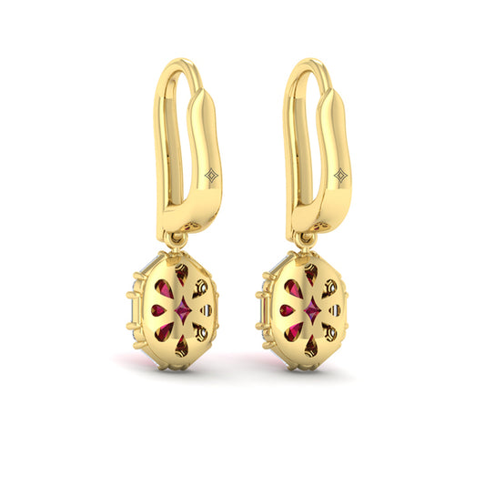 Oval Ruby and Diamond Baguette Earrings
