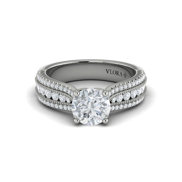 Round Classic, Modern Vintage Engagement Ring in Platinum by Vlora Bridal